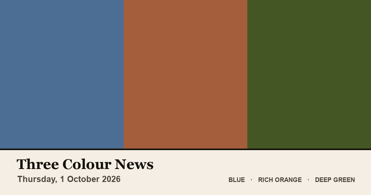 Three colour blocks: Blue, Rich Orange, Deep Green. The colours of the British front pages on Thursday, 1 October 2026.