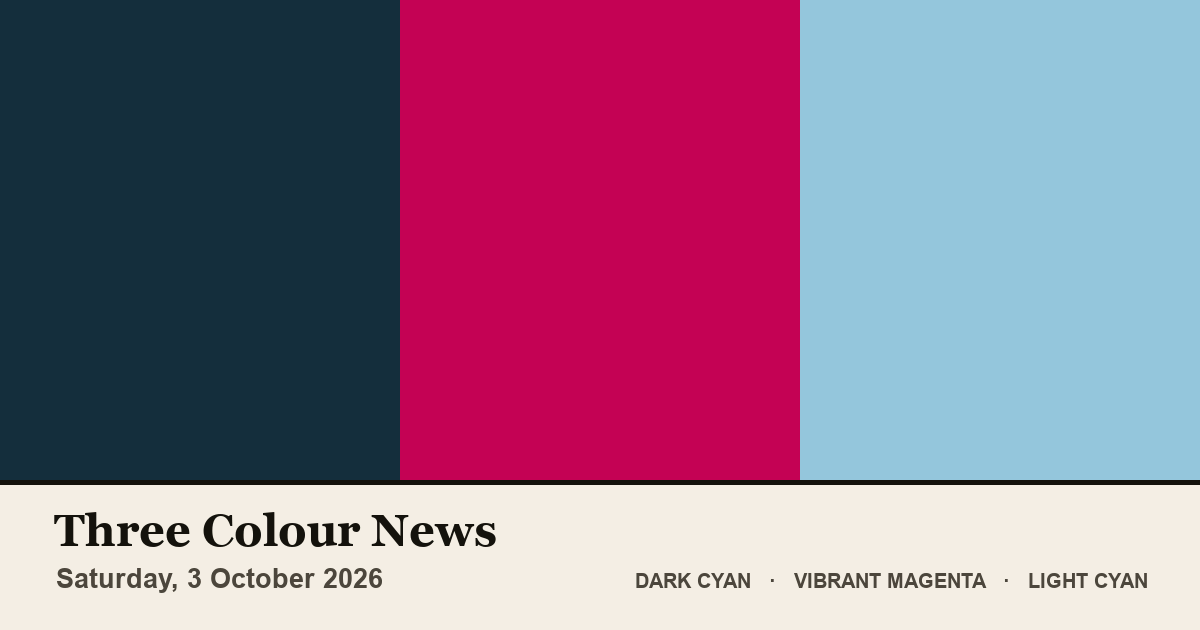 Three colour blocks: Dark Cyan, Vibrant Magenta, Light Cyan. The colours of the British front pages on Saturday, 3 October 2026.