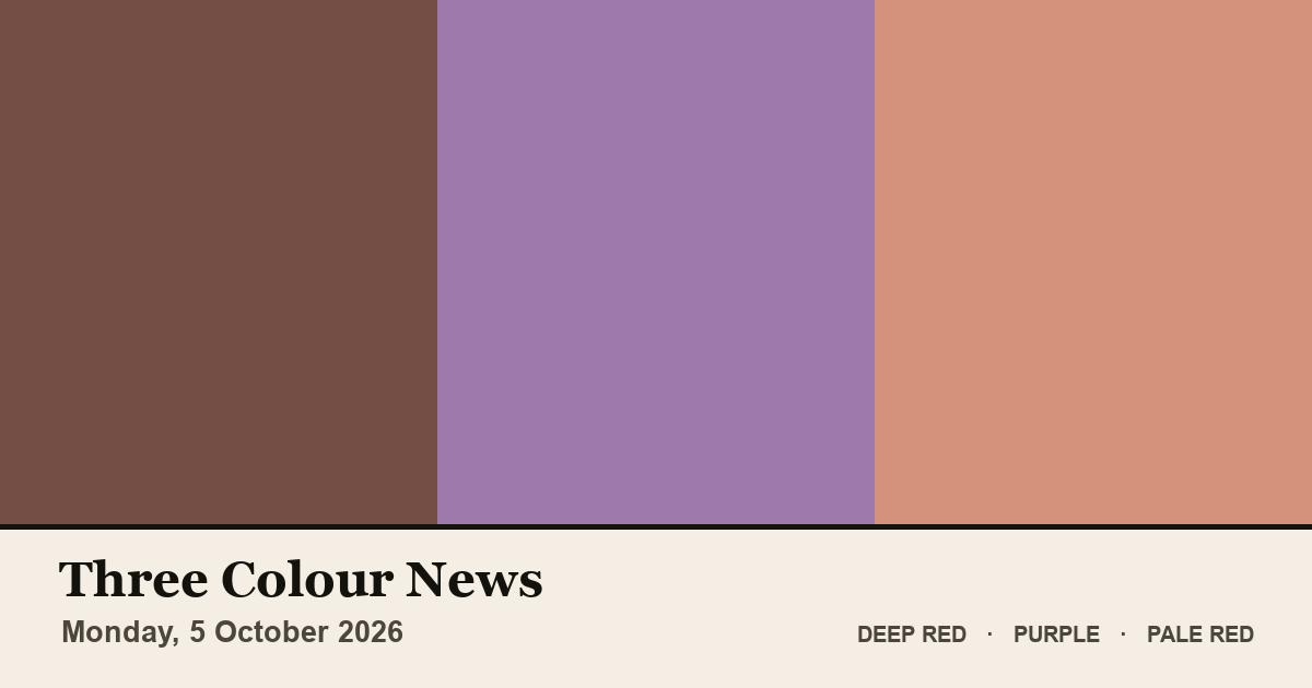 Three colour blocks: Deep Red, Purple, Pale Red. The colours of the British front pages on Monday, 5 October 2026.