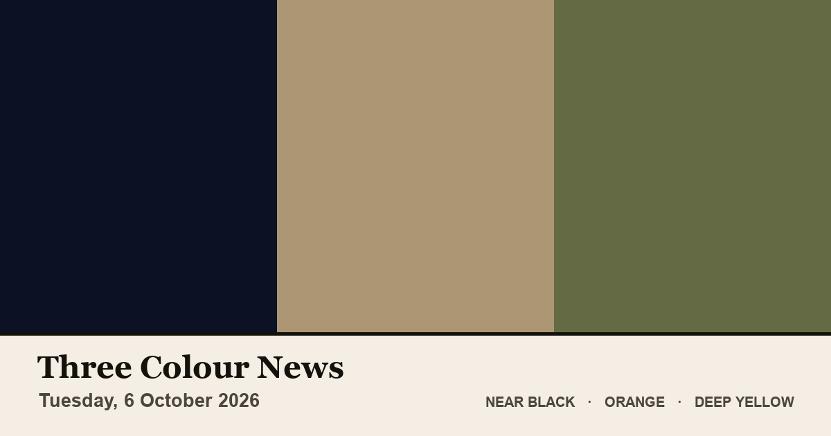 Three colour blocks: Near Black, Orange, Deep Yellow. The colours of the British front pages on Tuesday, 6 October 2026.