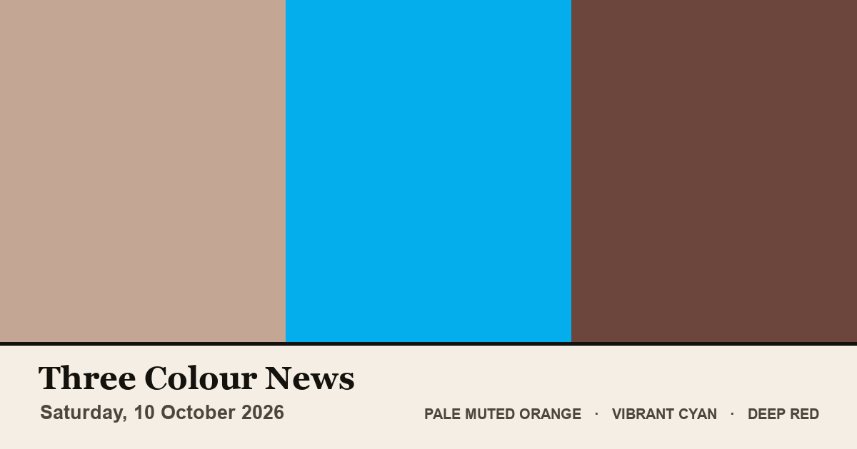 Three colour blocks: Pale Muted Orange, Vibrant Cyan, Deep Red. The colours of the British front pages on Saturday, 10 October 2026.