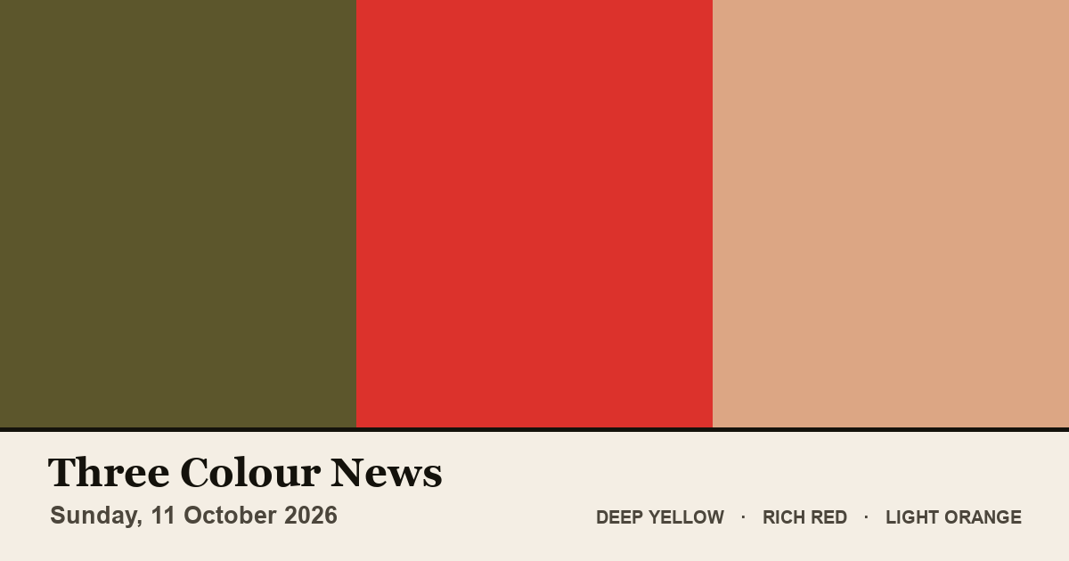 Three colour blocks: Deep Yellow, Rich Red, Light Orange. The colours of the British front pages on Sunday, 11 October 2026.