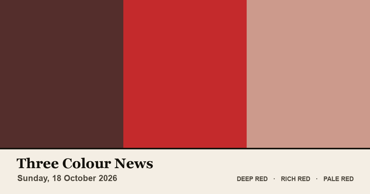Three colour blocks: Deep Red, Rich Red, Pale Red. The colours of the British front pages on Sunday, 18 October 2026.