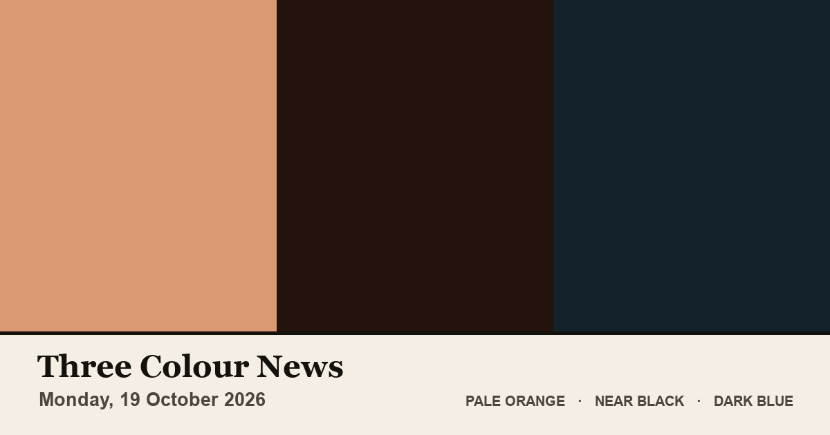 Three colour blocks: Pale Orange, Near Black, Dark Blue. The colours of the British front pages on Monday, 19 October 2026.