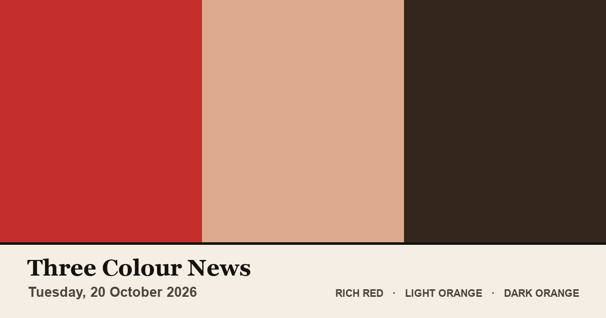 Three colour blocks: Rich Red, Light Orange, Dark Orange. The colours of the British front pages on Tuesday, 20 October 2026.