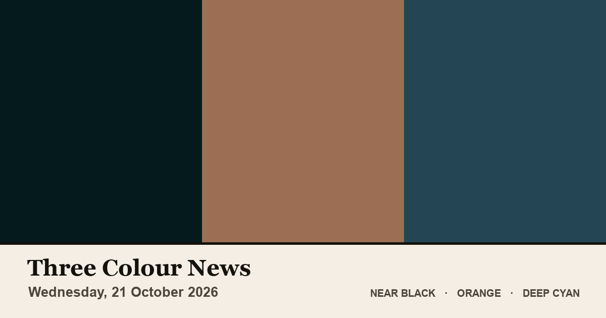 Three colour blocks: Near Black, Orange, Deep Cyan. The colours of the British front pages on Wednesday, 21 October 2026.