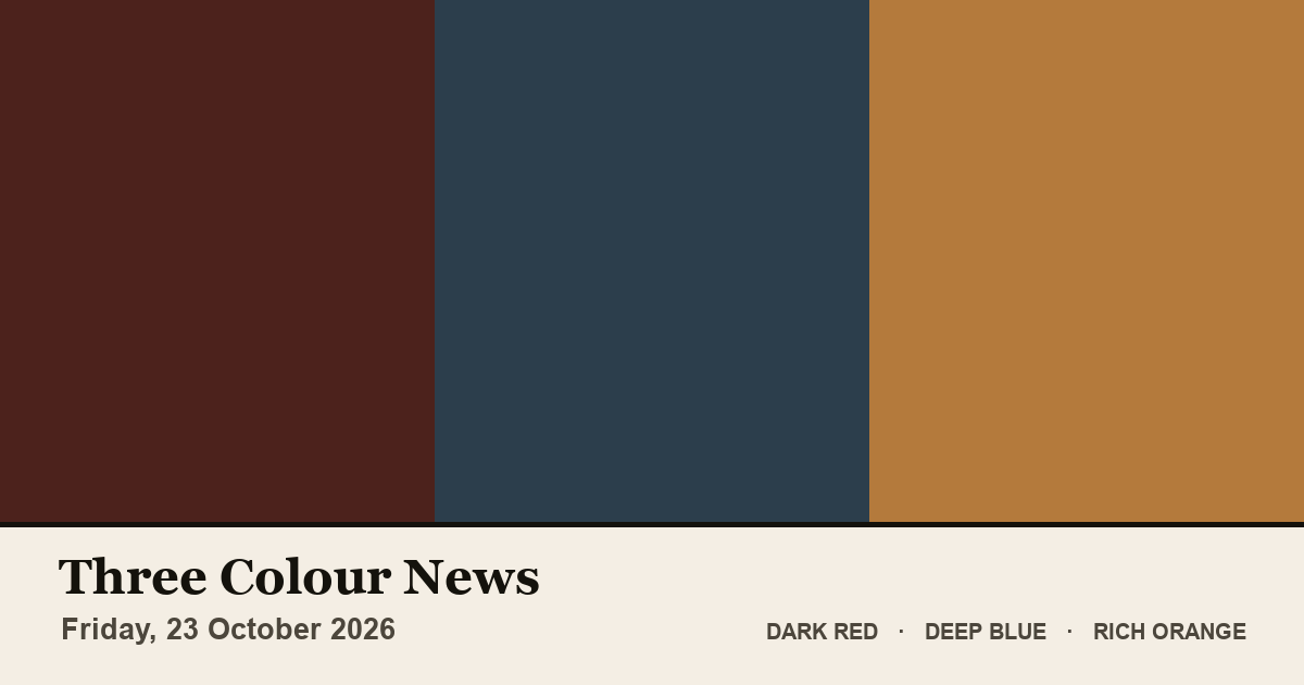Three colour blocks: Dark Red, Deep Blue, Rich Orange. The colours of the British front pages on Friday, 23 October 2026.