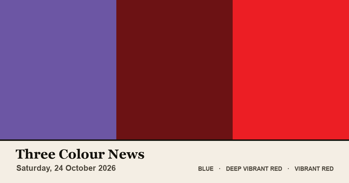 Three colour blocks: Blue, Deep Vibrant Red, Vibrant Red. The colours of the British front pages on Saturday, 24 October 2026.