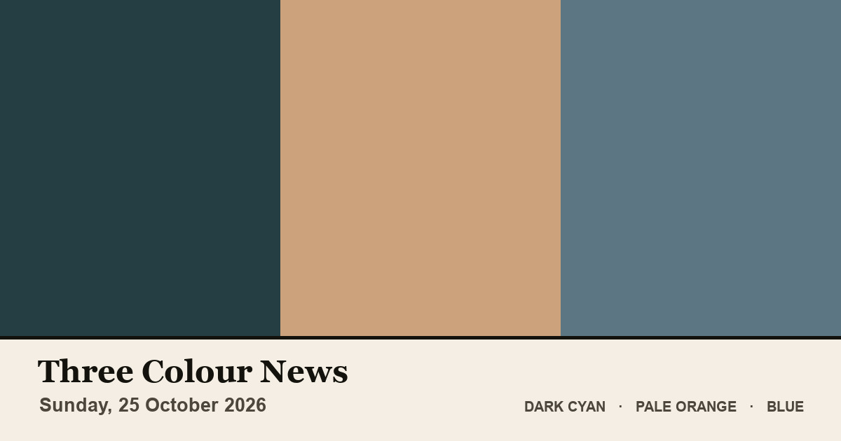 Three colour blocks: Dark Cyan, Pale Orange, Blue. The colours of the British front pages on Sunday, 25 October 2026.